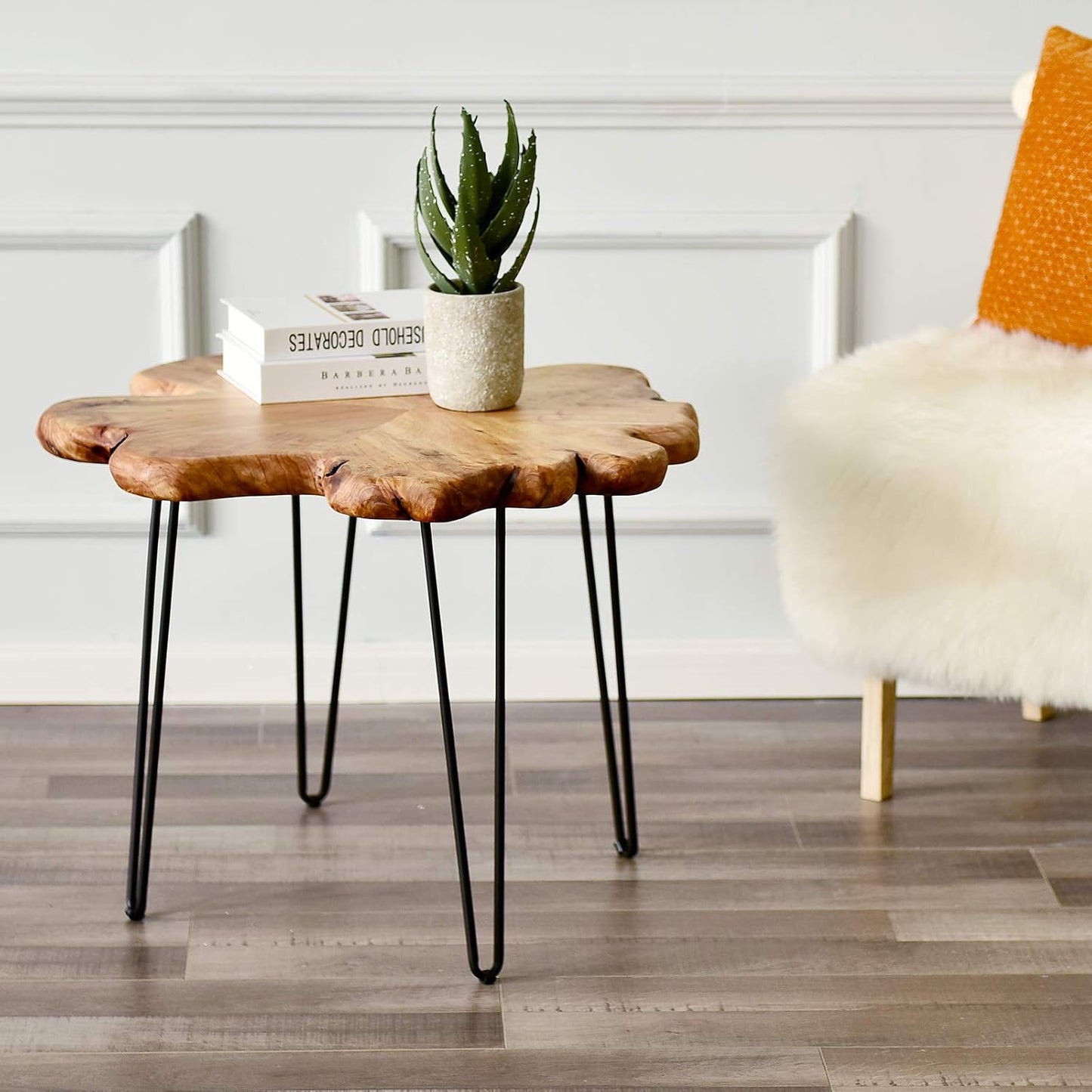 WELLAND Live Edge Cedar Coffee Table 32" W x 32" D x 20.5" H Rustic Round Table for Living Room, Patio, Bedroom, Home Office