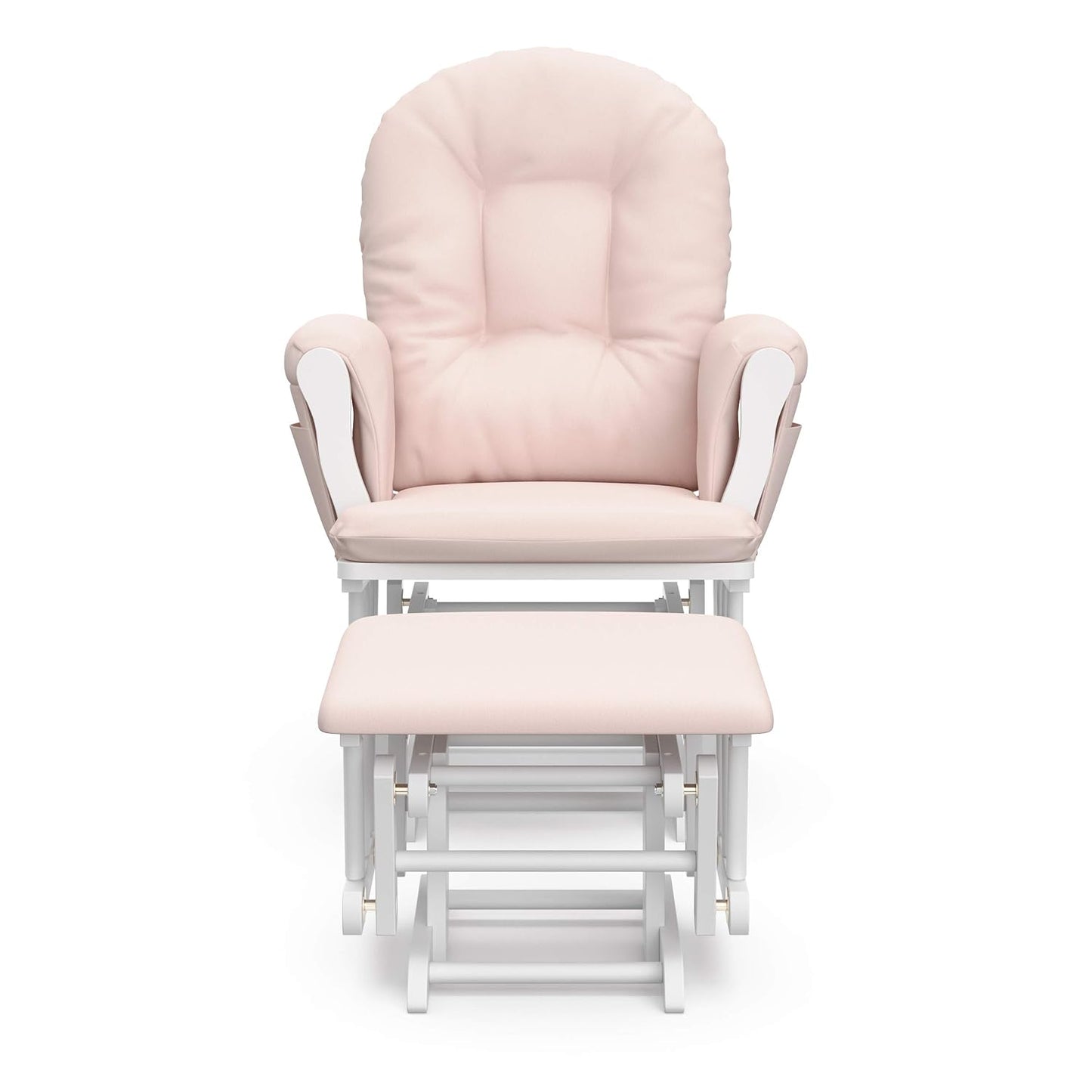 Storkcraft Premium Hoop Glider & Ottoman (White/Pink) — GREENGUARD Gold Certified Nursery Glider, Solid Wood Craftsmanship, Smooth-Gliding Nursery Chair and Ottoman, Award-Winning