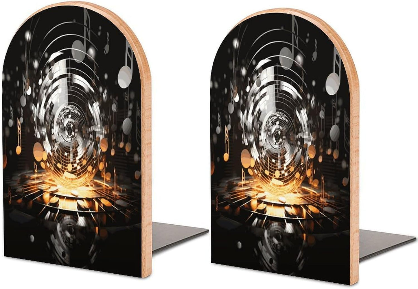 Musical Theme Music Clefs Bookends 1 Pair Heavy Duty Book Ends for Shelves Non-Skid Bookend Supports Wooden Book Holders with Metal Base Desk Organizers Books Storage to Hold Books