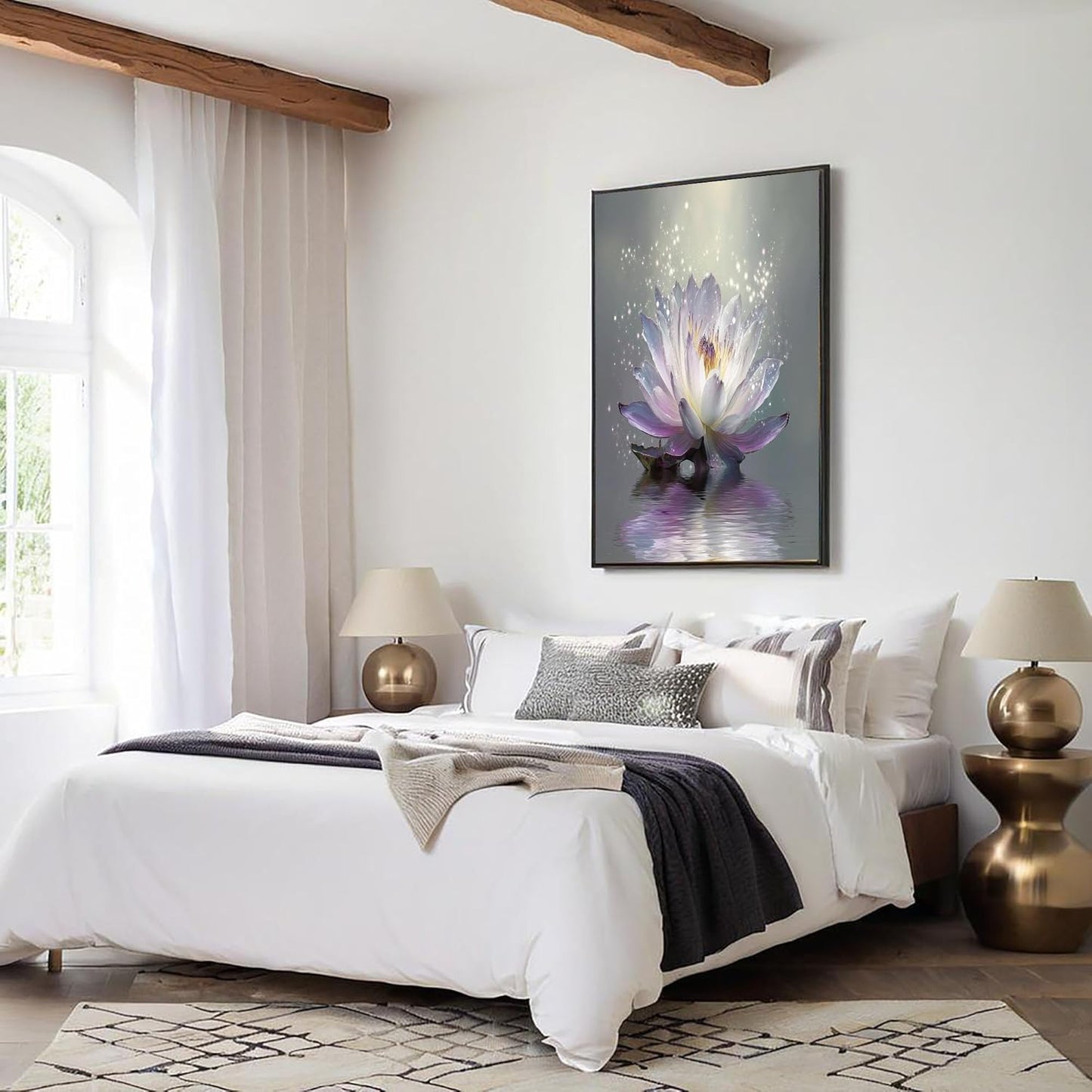 GDJSMIN Fantasy Realism Style Wall Art, White Lotus Purple Light Poster for Reading Room Living Room Decor 16x 24 inch Unframed