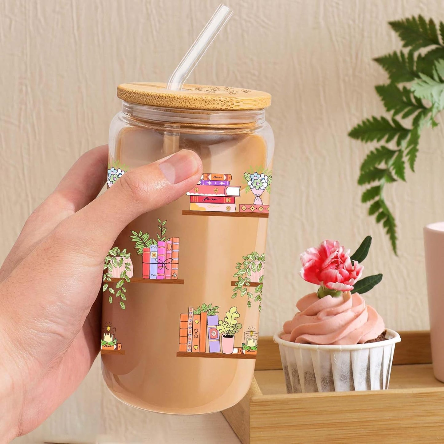 Book Lover Gifts Unique Bookish Glass Cup with Engraving Cup Lid Reading Accessories Birthday Gifts for Read Lover Book Club Gift, Presents for Readers Women, Bookworm
