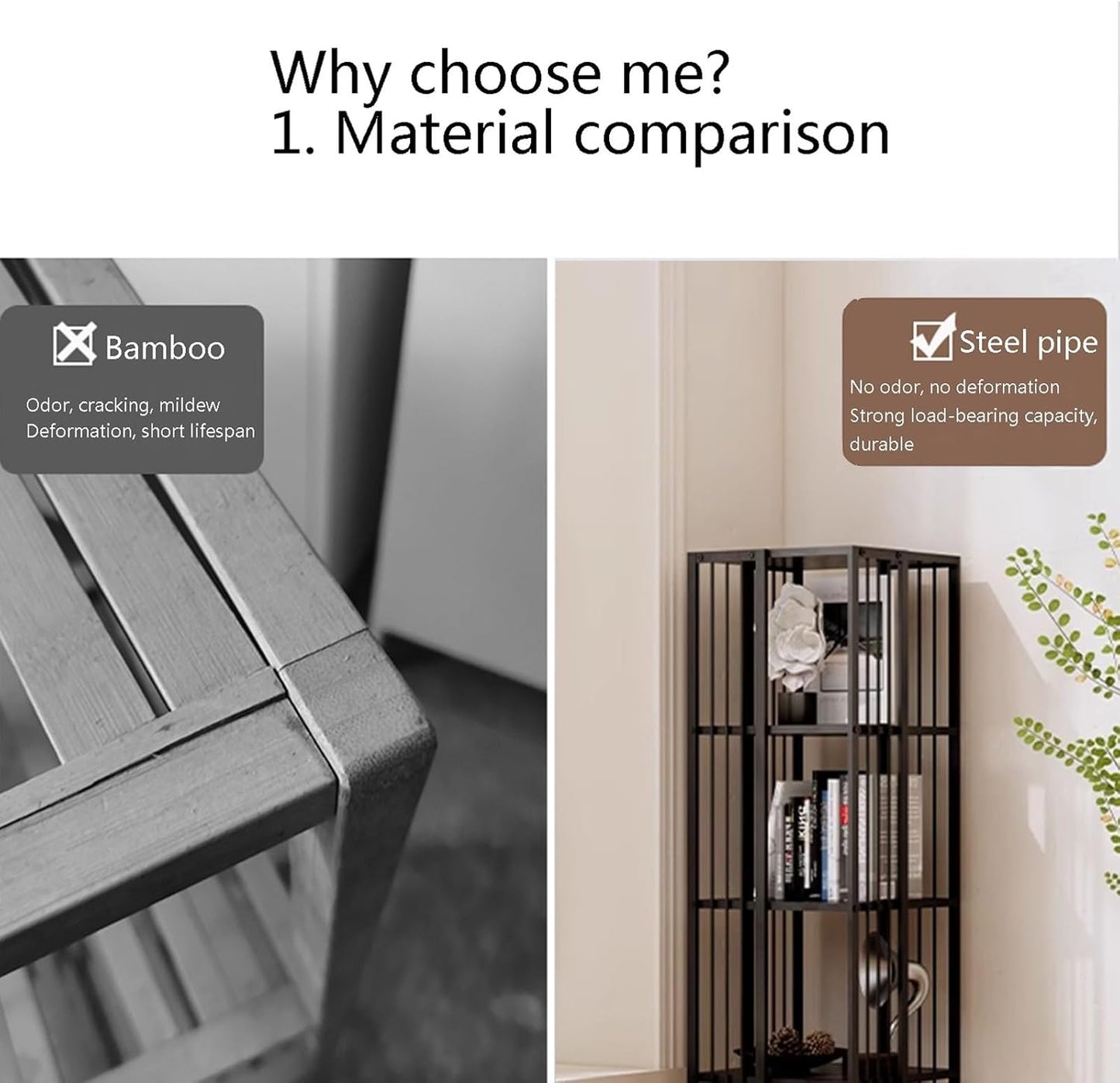 Simple Metal Bookshelf – Vertical Book Tower,360 degrees Vertical Bookshelf Tower,Tall & Narrow Ladder Bookcase, Modern Vertical Bookshelf Tower,Modern invisible Floating Bookshelf With wheels(107.5cm