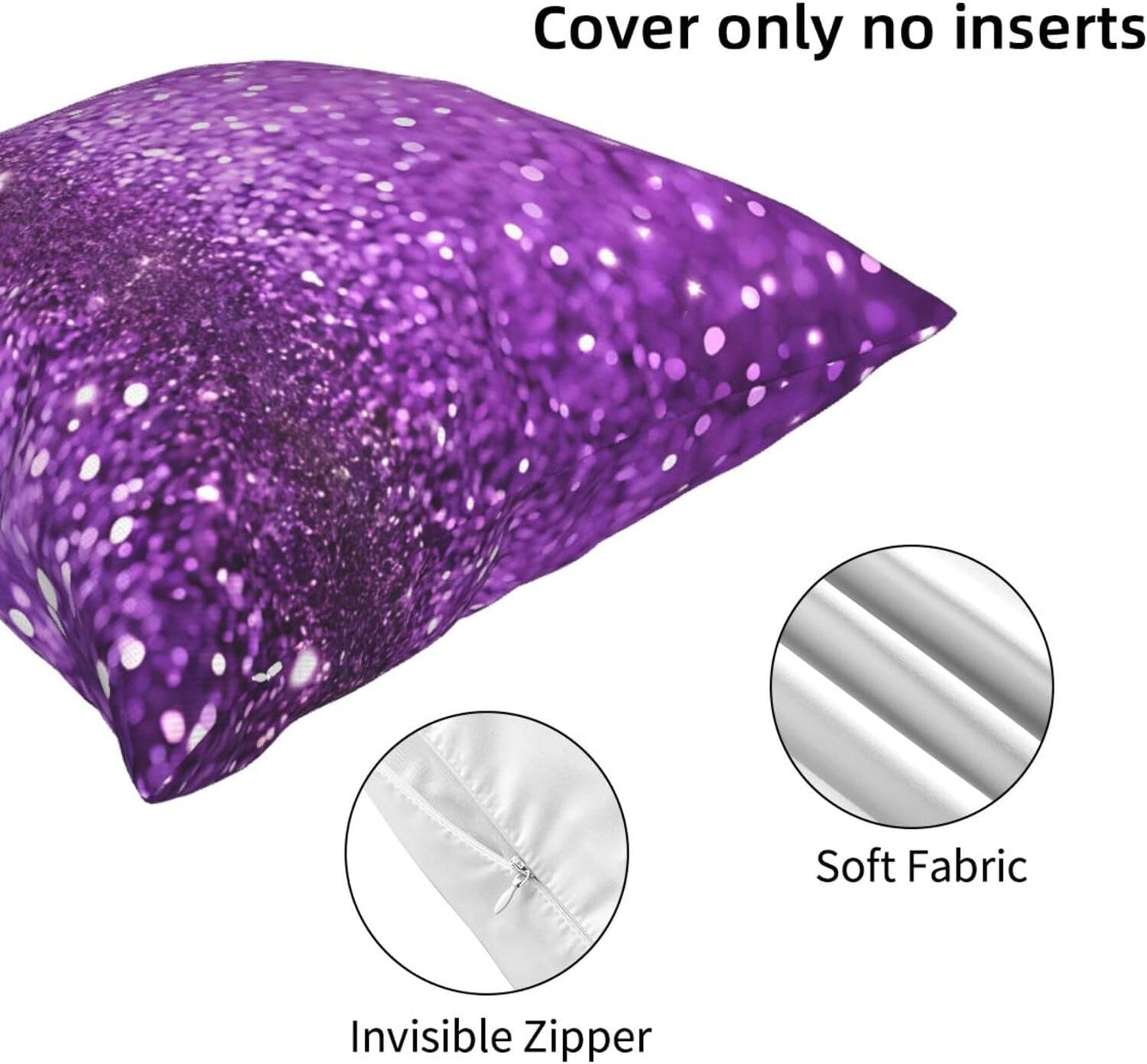 All-Season Square Pillow Covers 18"X18", Sparkling Purple Glitter, Decorative Throw Pillow Covers For Sofa Bed Couch, Hidden Zipper Cushion Cover, Square Lumbar & Accent Pillowcases For Home Decor