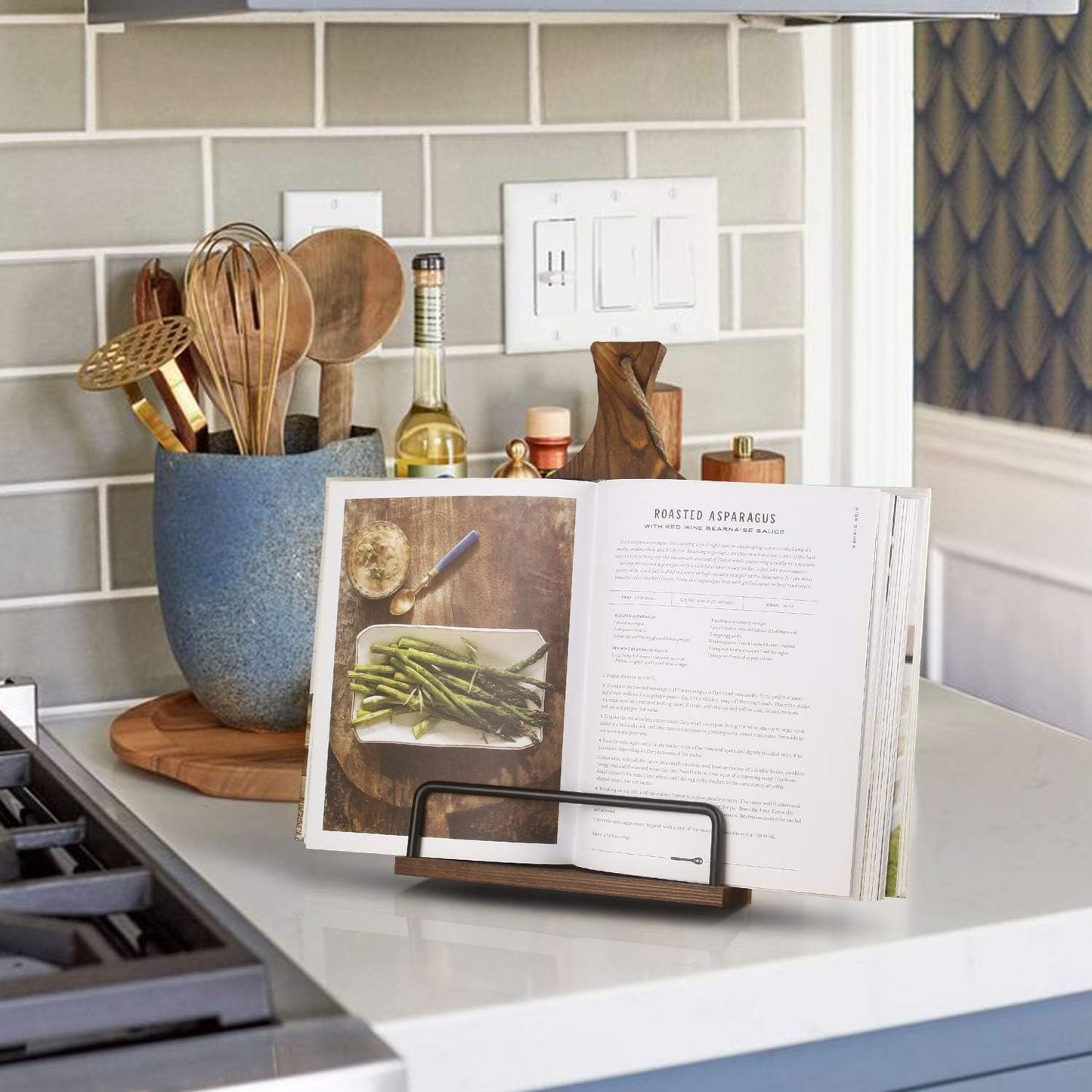Cookbook Stand for Kitchen Counter Wood Adjustable Recipe Book Holder Stand iPad Rustic Holder Thanksgiving Day Christmas Gift for Mother, Grandma, Women