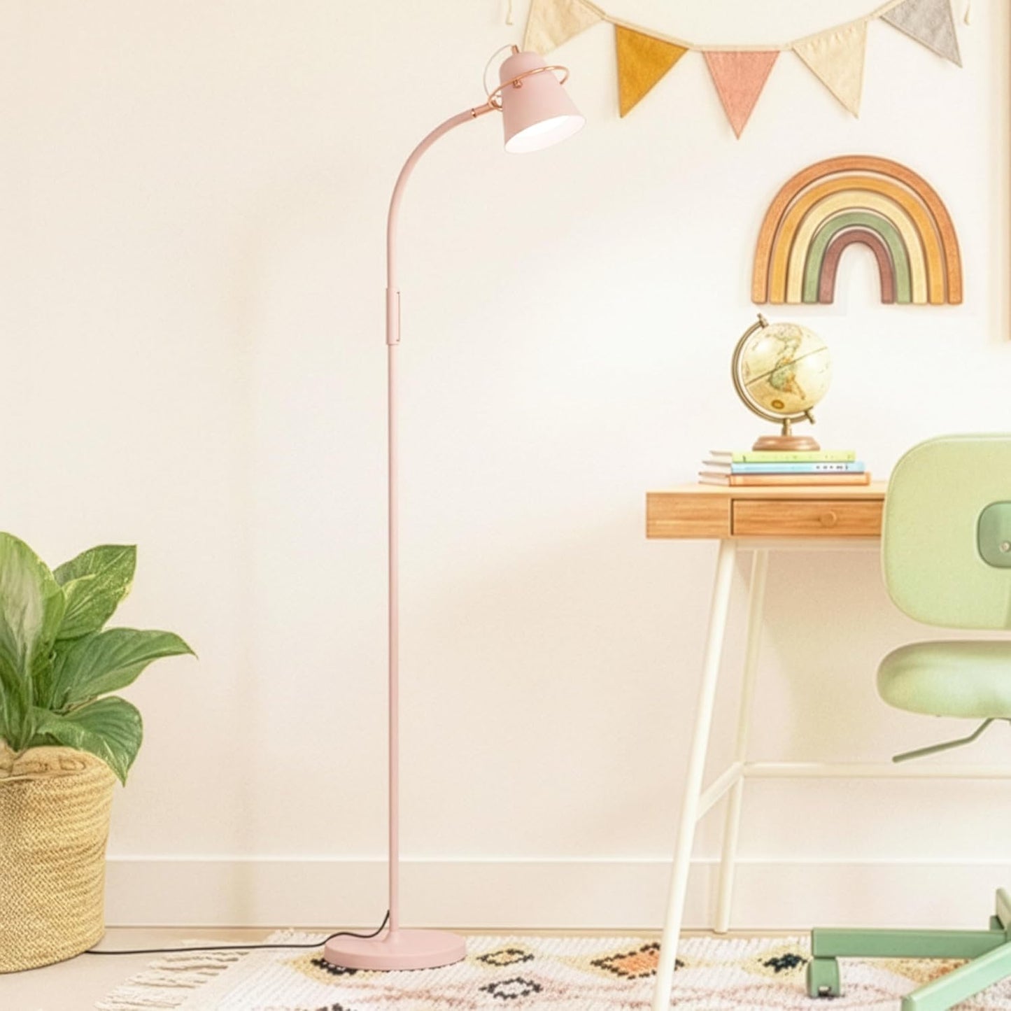 Brightech Zoey LED Floor Lamp - Flexible, Bright Standing Task Light for Puzzles, Crafting, Sewing and Reading - Perfect Dimmable Lighting for Kids Bedrooms, Desks, Nurseries, & Offices - Pastel Pink