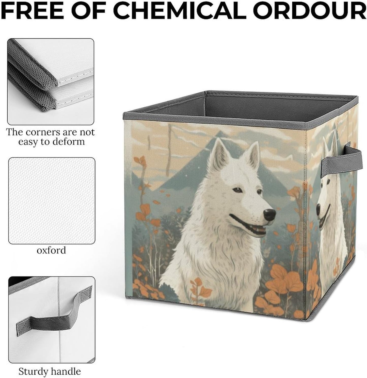 Pen Next to Dog Storage Bins with Handles Fashion Large Storage Cubes Sturdy Foldable Storage Boxes Space-Saving Storage Baskets for Home Office Clothes Closet Organizers
