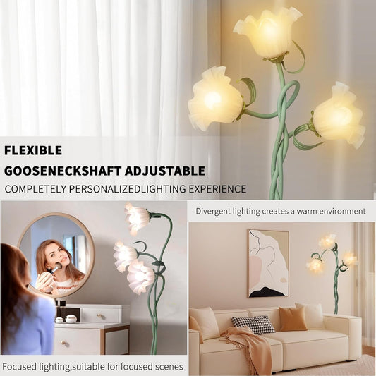Flower Floor Lamp for Living Room, Tall Flower Reading lamp with Flexible Neck Shaft for Bedroom Decor, Modern Corner Floor Lamps with 3-Color Temperatures LED Bulb