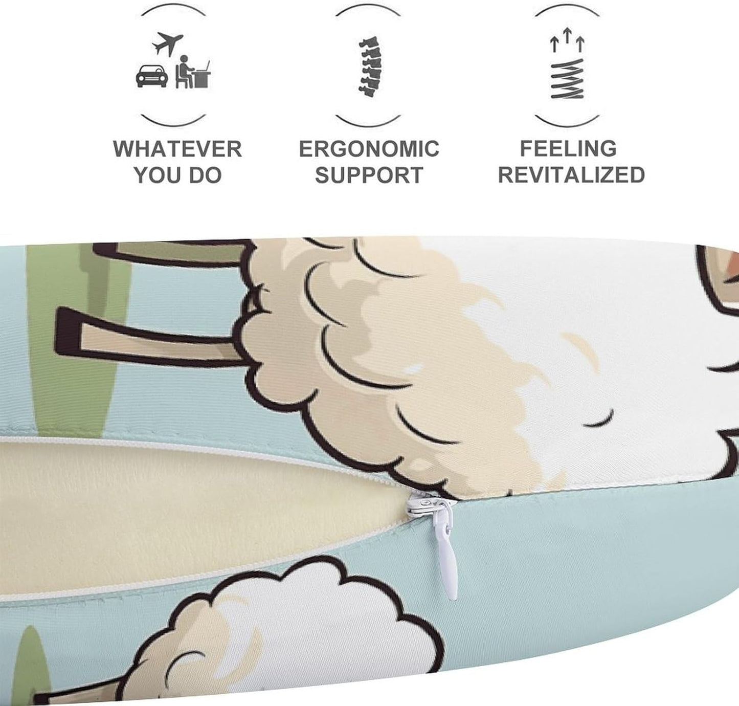 Sheep and Lamb Cartoon Neck Pillow Memory Foam U Shaped Pillows Portable Pillows for Shoulder Travel Head Support Pillow with Concealed Zipper for Airplane Car Home Office