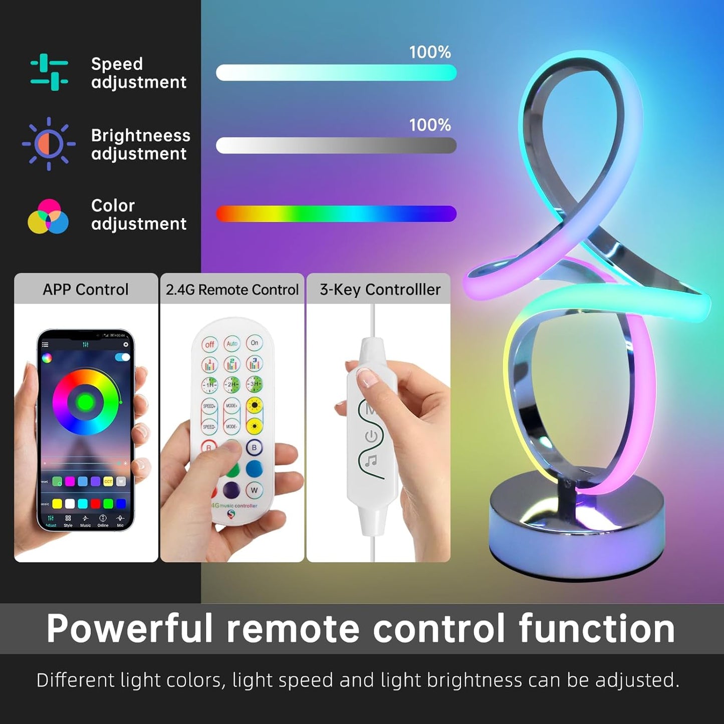 Modern RGB Table Lamps, LED Spiral Table Lamp, Silver Bedside Lamp with Remote&APP, Multicolor Changing Nightstand Lamp with Music Rhythm Modes for Bedroom, Living Room, Gaming Room, Christmas Gifts