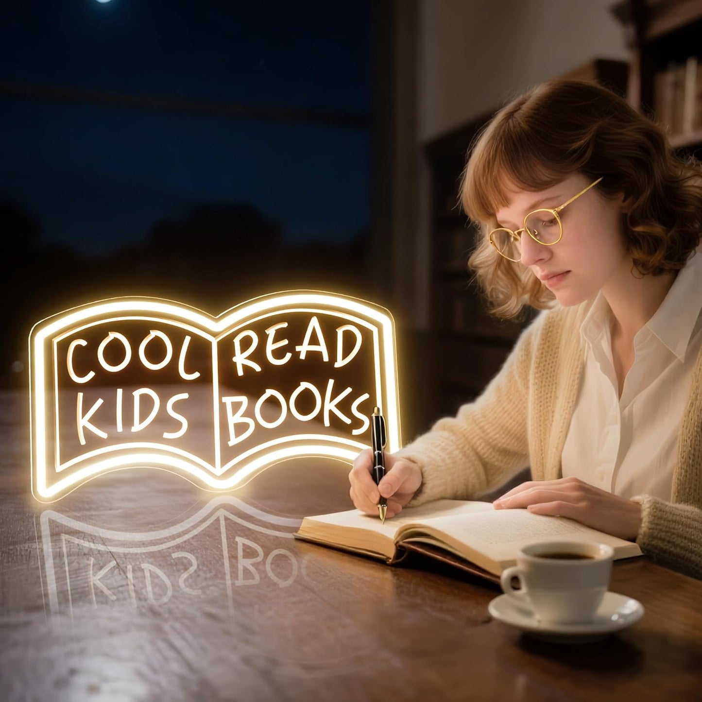 Cool Kids Read Books Neon Signs for Wall Decor Suitable for Library, Classroom, Reading Corner, Bedrooms. Book Neon Light Sign with Adjustable Dinmmer Switch Reading Letter LED Neon Lights 16.75''*8.66''Warm White