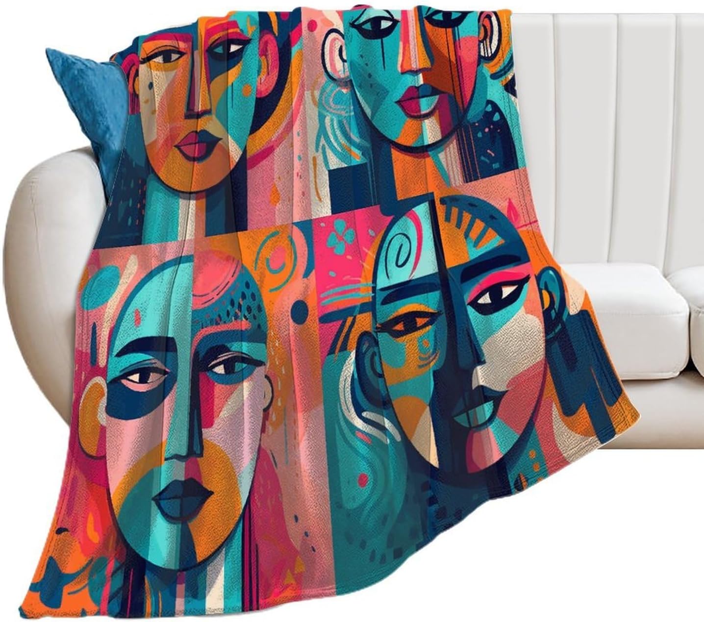 Character Facial Pattern Throw Blanket for Couch Super Soft Warm Lightweight Throw Blankets Cozy Flannel Bed Blanket Cute Decorative Blankets for All Seasons Home Decor Gift 60"*80"（150 * 200cm）