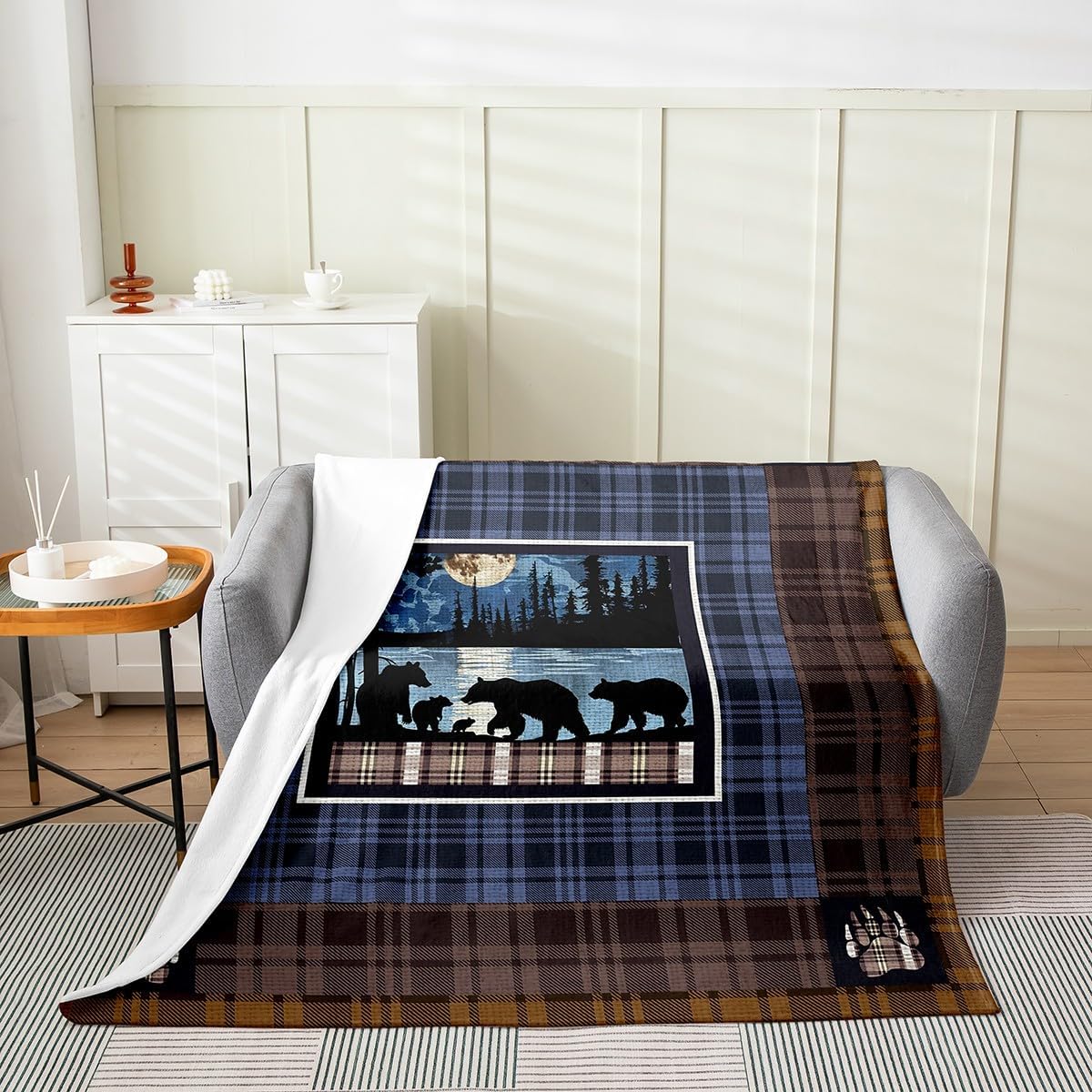 Feelyou Cute Bear Fuzzy BlanketKids Wild Animal Flannel Fleece Throw Blanket Decor Galaxy Forest Wildlife Bear All Season Bed Blanket Farmhouse Blue Theme Plush Blanket Bedroom Queen 90"x90"