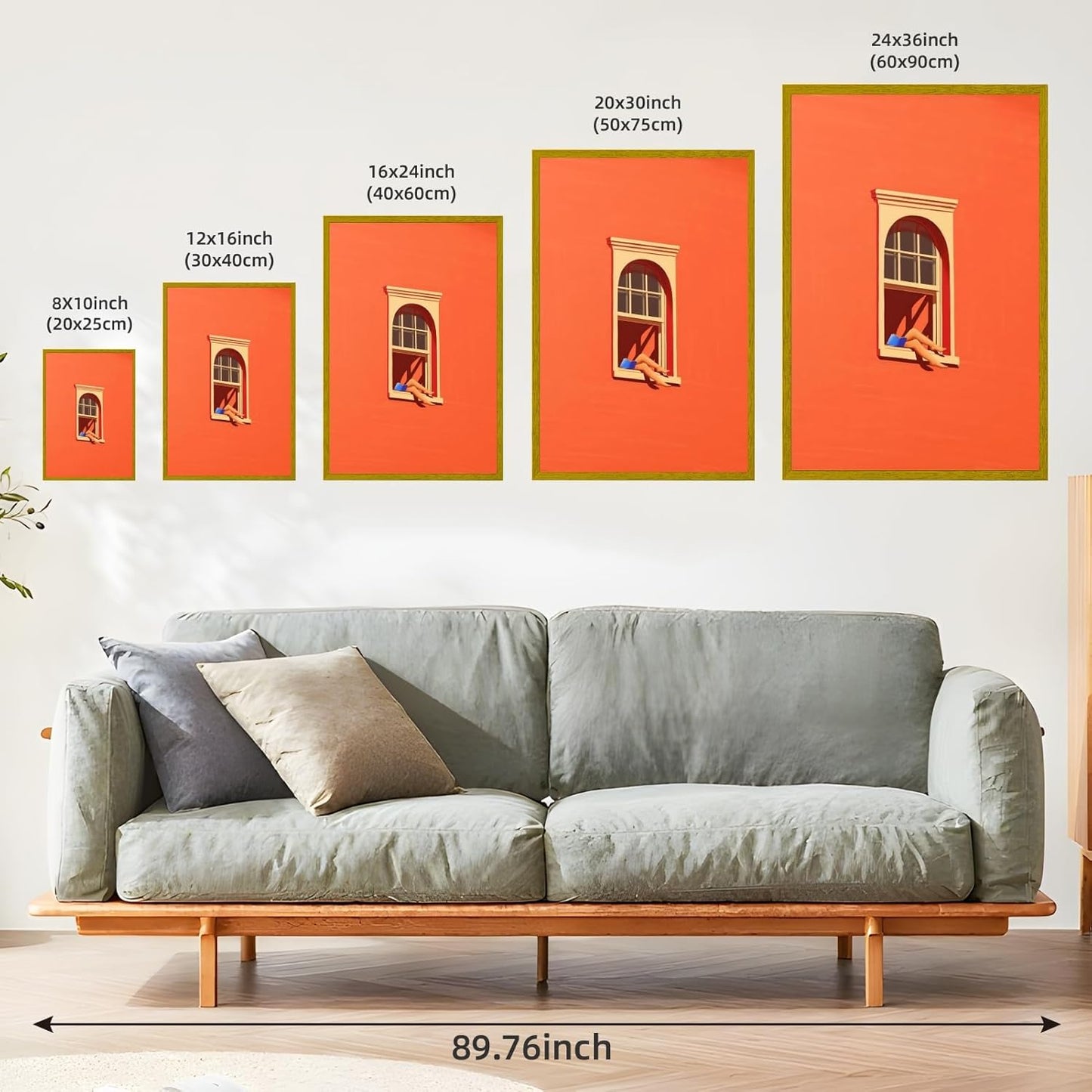 Sunny Reading Nook Poster Dopamine Wall Art Reading Corner Wall Decor Bold Orange Canvas Print For Living Room Bedroom Office 12x16inch Golden frame