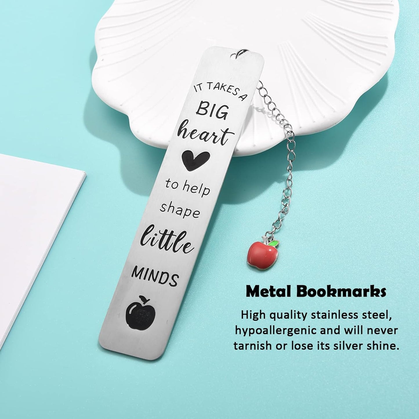 Teacher Gifts for Women Men, 2025 Teacher Graduation Thank You Gifts - It Takes A Big Heart to Help Shape Little Minds Metal Bookmark Birthday Christmas Retirement Teacher Gifts from Students