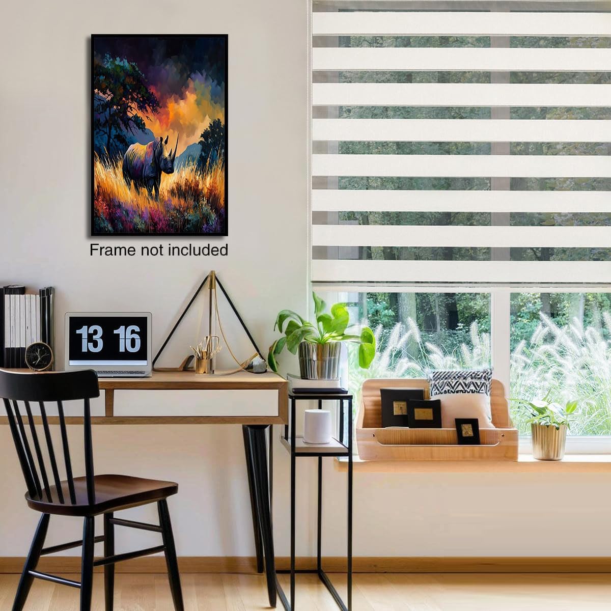 GDJSMIN Sunset Grassland Scene Wall Art, Majestic Animal Rhino Poster for Reading Room Living Room Decor 24 x 36 inch Unframed