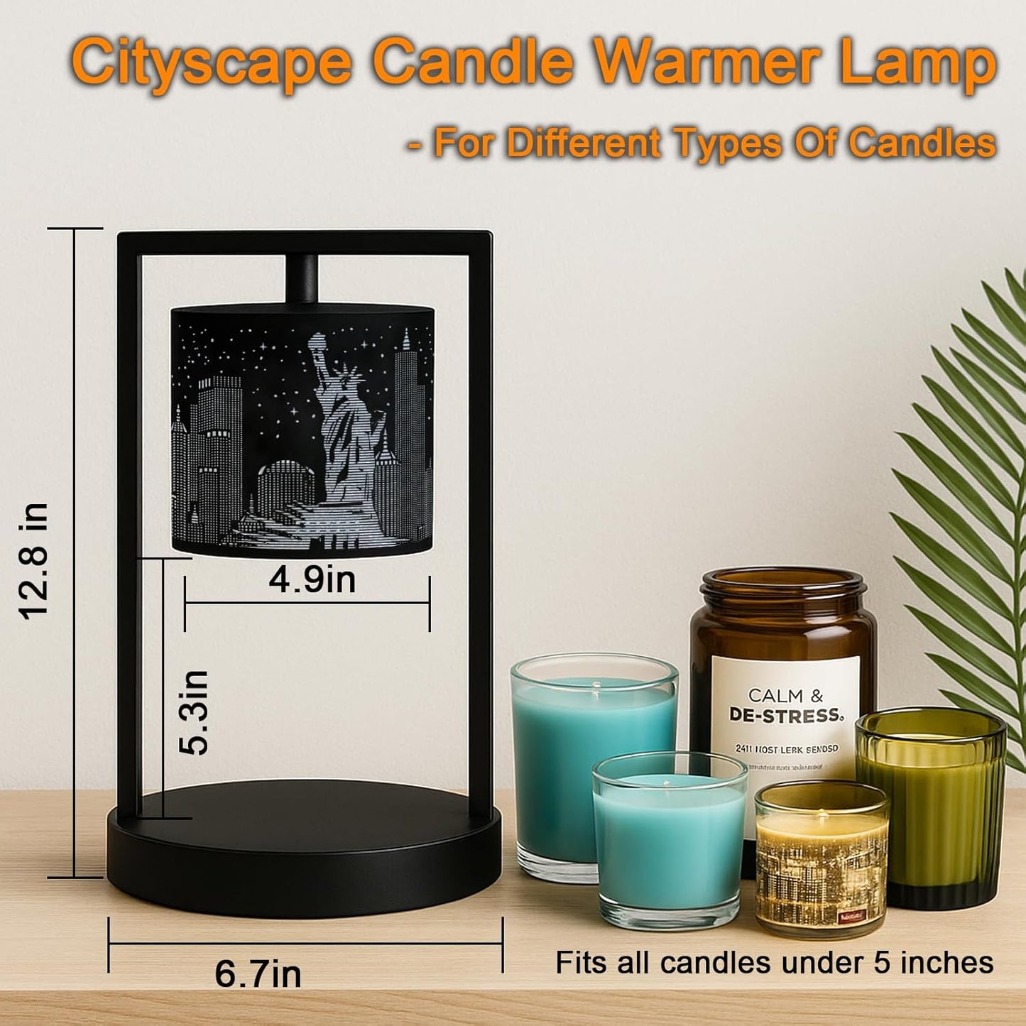 NYC Candle Warmer Lamp - Wax Melter with Timer, Dimmer, Auto Off, Statue of Liberty Decor for Jar Candles, City Skyline Home Decor for Living Room, Bedroom, Housewarming (2 Bulbs Included)