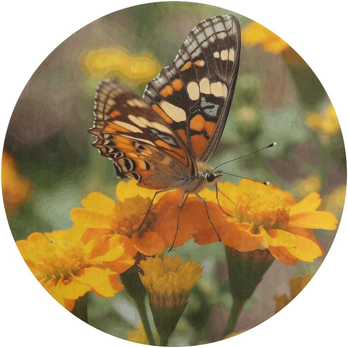Wildflower Butterfly Circle Rug Retro Luxury Coral Velvet Floor Mat Non Slip Soft Indoor Floor Carpet Comfy Thickened Area Rugs Modern Aesthetic Minimalist Carpets for Home Decor
