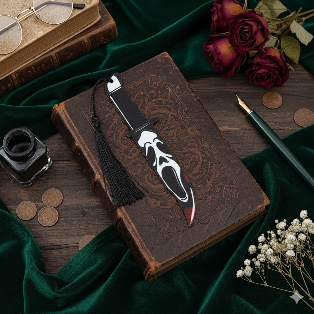 Horror Movie Knife Acrylic Bookmark, Gothic Ghostface Dagger Bookmarks,Book Lover Book Mark Halloween & Christmas Gift (4pcs Horror)