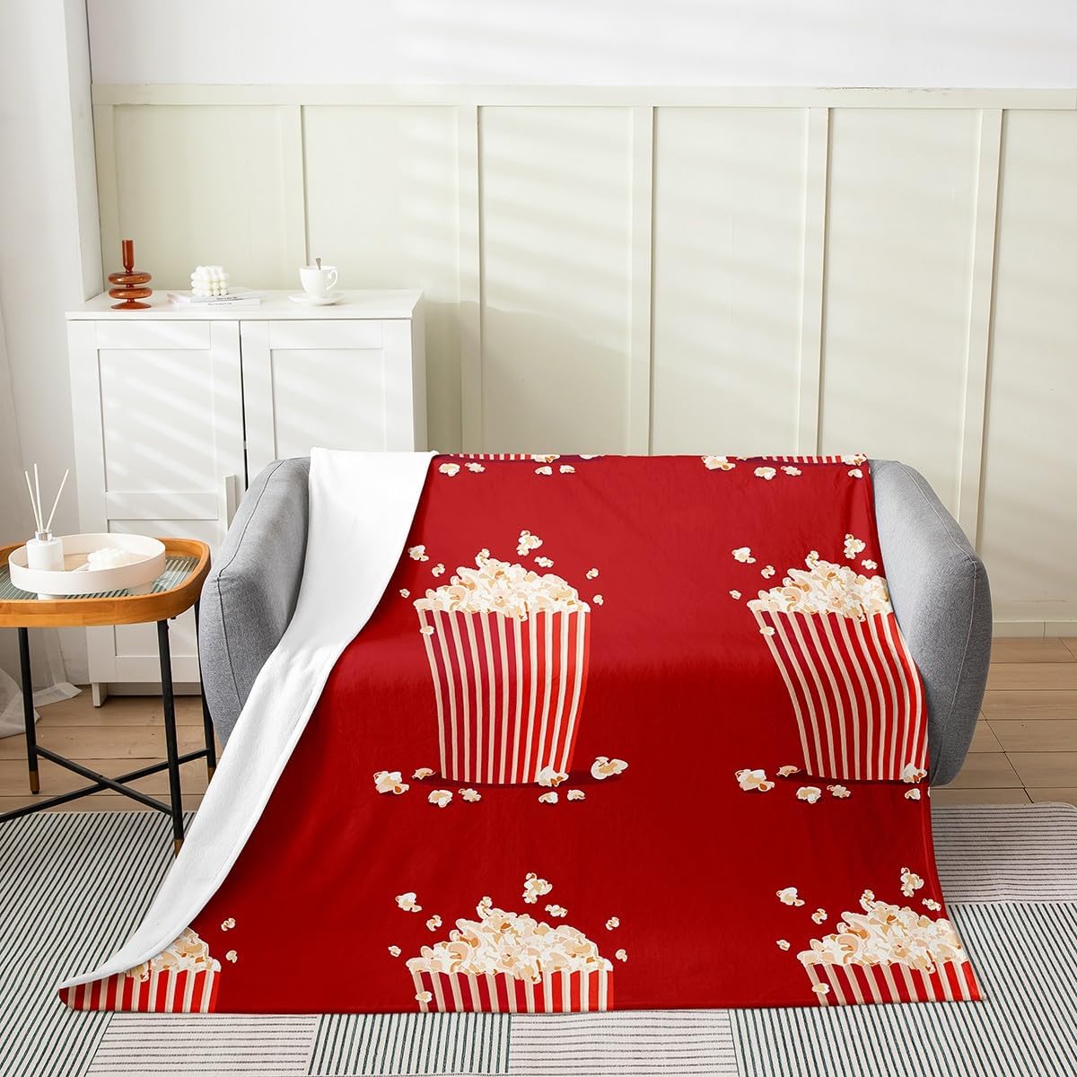 Popcorn Packs Blanket Throw 50x60 Inch Red Yellow Throw Blanket Food Festival Movie Cinema Fleece Blanket for Women Girls Film Theater Comedy Luxury Soft Bedroom Decor Flannel Blanket