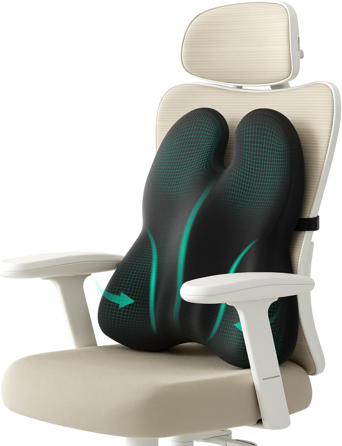 Lumbar Support Pillow for Office Chair - Memory Foam Office Chair Back Support - Ergonomic Lumbar & Back Support Pillow with Strap, Machine Washable Cover (Black)