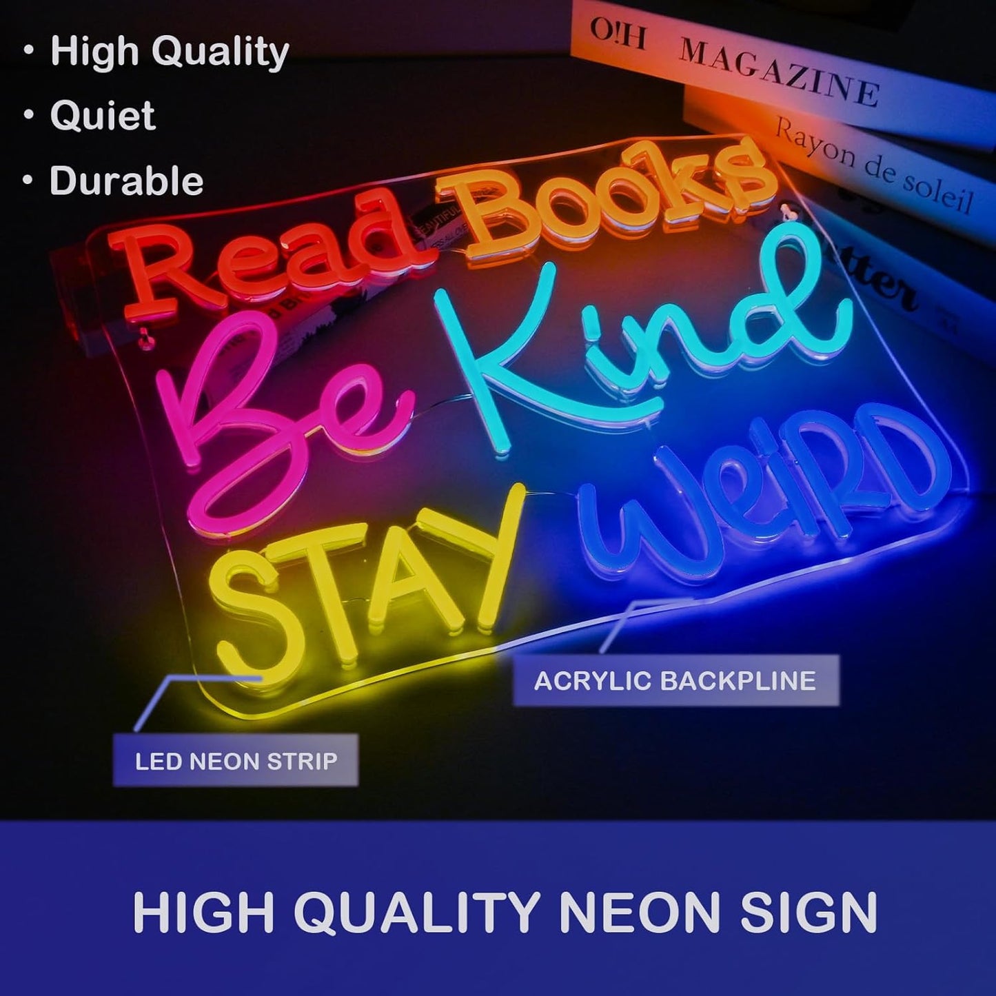 Ineonlife Read Books Be Kind Stay Weird Neon Sign Classroom Neon Lights Girls Club For Wall Decor Colorful Light Up Sign For Boys Bedroom Living Room Bookstore Library Bookish Decoration Teen Gifts