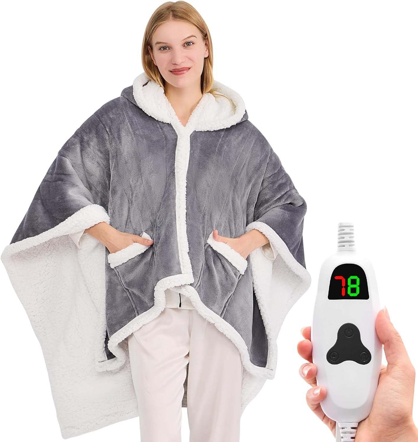 greenoak Wearable Heated Throw Blanket Electric Shawl - Heated Robe Poncho Blanket Hoodie for Adult, Winter Gifts for Mom
