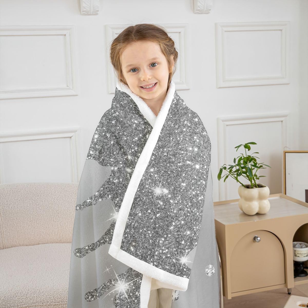 Feelyou Silver Glitter Print (No Glitter) Fleece Throw Blanket - Bling Party Decorations Grey Plush Sherpa for Diamond and Jewelry - Warm Fuzzy 40"x50"