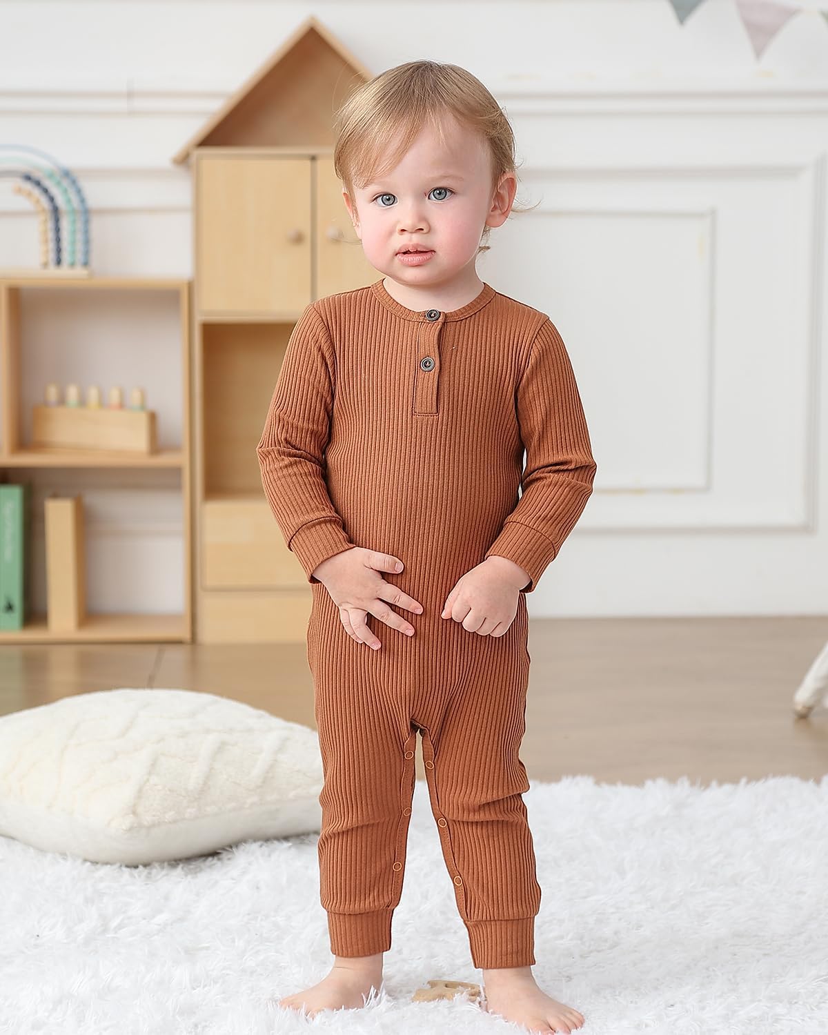 Bafeicao Baby Boy Girl 2/3 Pack Solid Romper Ribbed Short/Long Sleeve Bodysuit Jumpsuit Infant Knitted Outfits Clothes