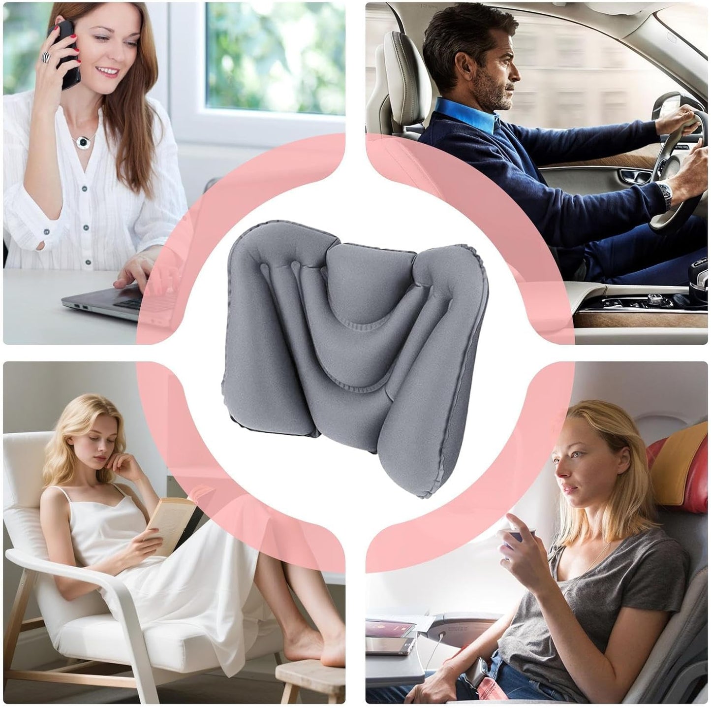 Lower Back Support Pillow,Foldable Inflatable Cushion,Back Cushion Car Lumbar Support - for Travel Airplane Outdoor Home Office Chair Seat Bed Car Driving Sitting Reading