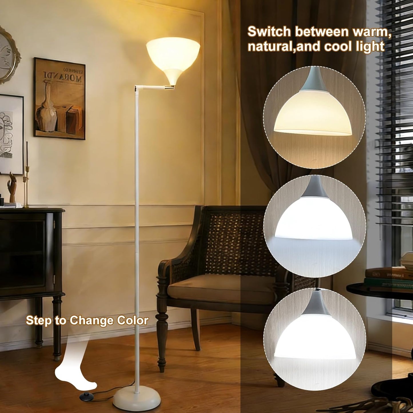 Flexible 90-Degree Foldable Floor Lamp - Remote Control, Stepless Color Temp & Brightness, Space-Saving Adjustable Standing Light for Bedroom, Office, Living Room & Study White