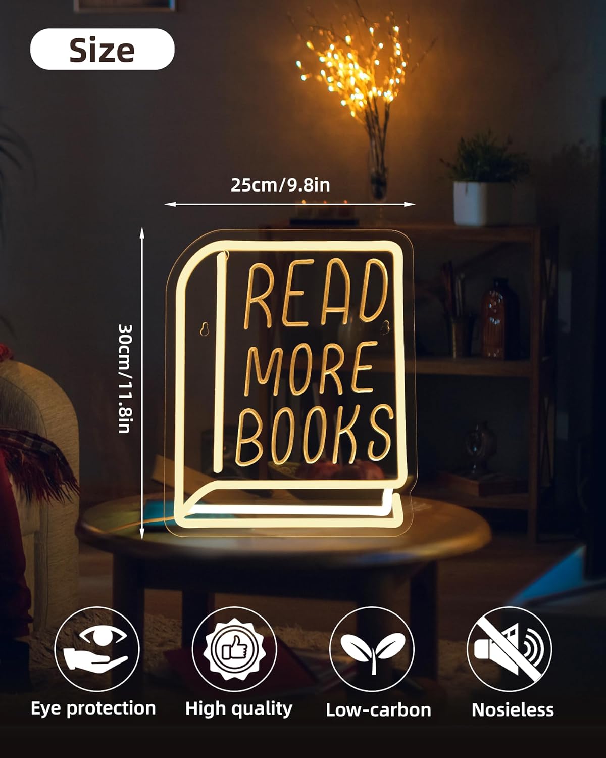 Read More Books Neon Sign - Dimmable Book Neon Lights LED Light Up Sign for Bedroom, Bookstore, Library, Study Room - Classroom and Museum Decoration (11.8"*10.6")"（1pack）