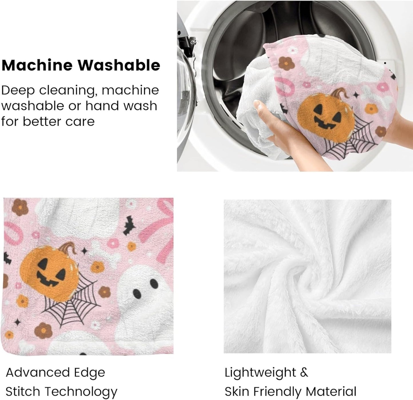 Halloween Pink Bow Ghost Throw Blanket,Halloween Flannel Blankets Throw,Soft Cozy Throw Blanket for Sofa Bed Living Room Holiday Party Decor,Throw Blankets for Women, Adults（50"x60"）