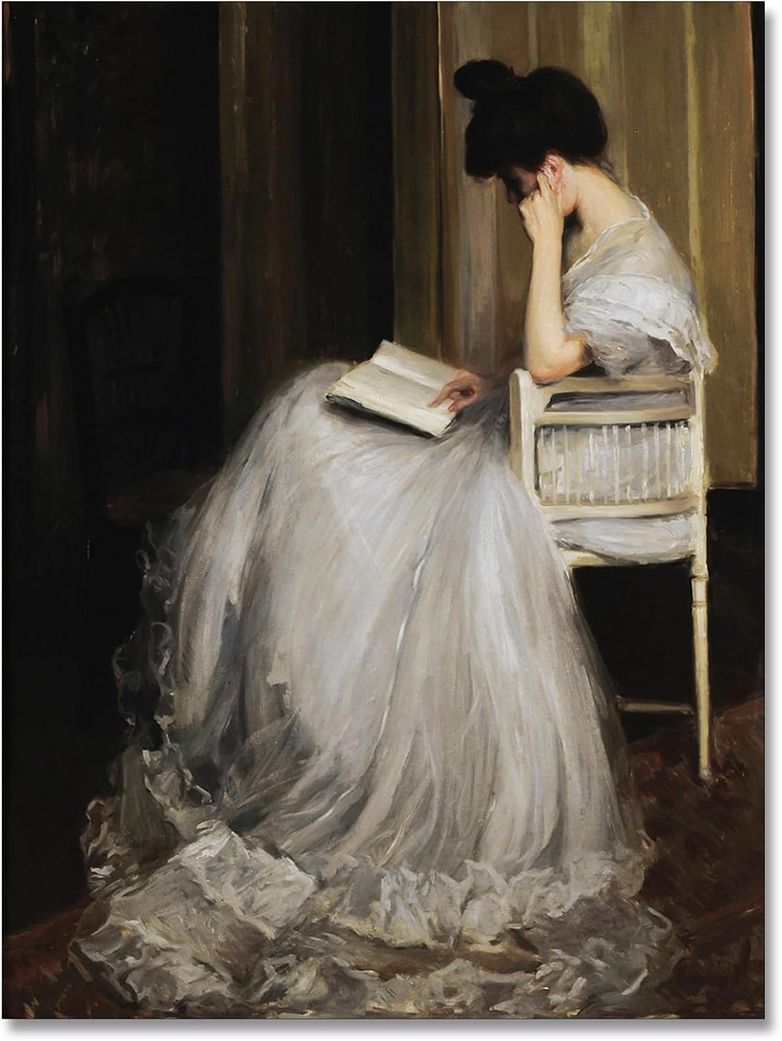 uoyien Vintage French Victorian Wall Art Famous Artwork Woman Reading Portrait Oil Painting Dark Academia Aesthetic Print 19th Century Antique Poster Retro Gallery Bedroom Decor 12x16in Unframed