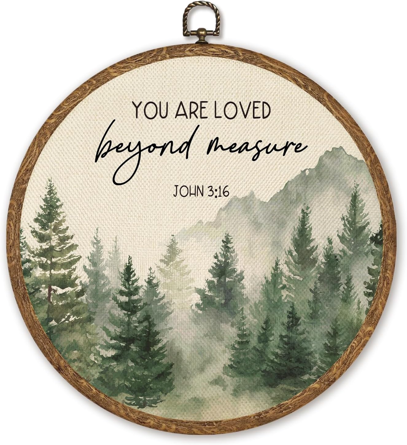 Christian Wall Art Decor-You Are Loved Beyond Measure Bible Verse Round Hanging Artwork, Faith Scripture Prints for Bedroom Living Room Prayer Room, 10 Inch Round Wall Hanging Decor Gift for Believers(Green-John 3:16)