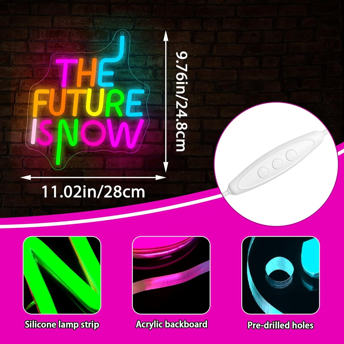 The Future Is Now Neon Sign for Wall Decor Inspirational Neon Light for Man Cave Dimmable Motivate LED Sign for Classroom Office Bedroom Gym Decor Birthday Gifts for Teen Art Size 11 * 9.7In(WZCP309)