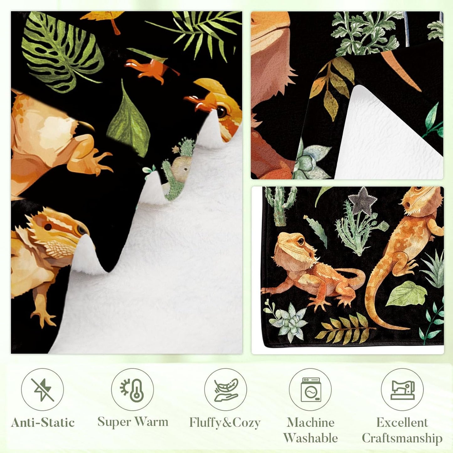 Soft Dragon Blanket for Reptile Lovers, Bearded Reptiles Blanket Gift for Boy Girl, Flannel Bearded Dragon Gifts for Friend, Warm Throw Blanket for Sofa, Birthday Gift for Chritsmas Thanksgiving 40x50