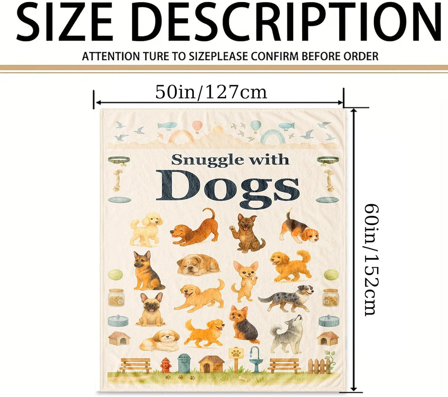 Dog Lover Gift Throw Blanket - Cute Puppy Print, Multi-Breed Theme, Cozy Home Decor, Blanket with Dogs on It for Couch & Bed, Birthday Christmas, 50'' x 60''