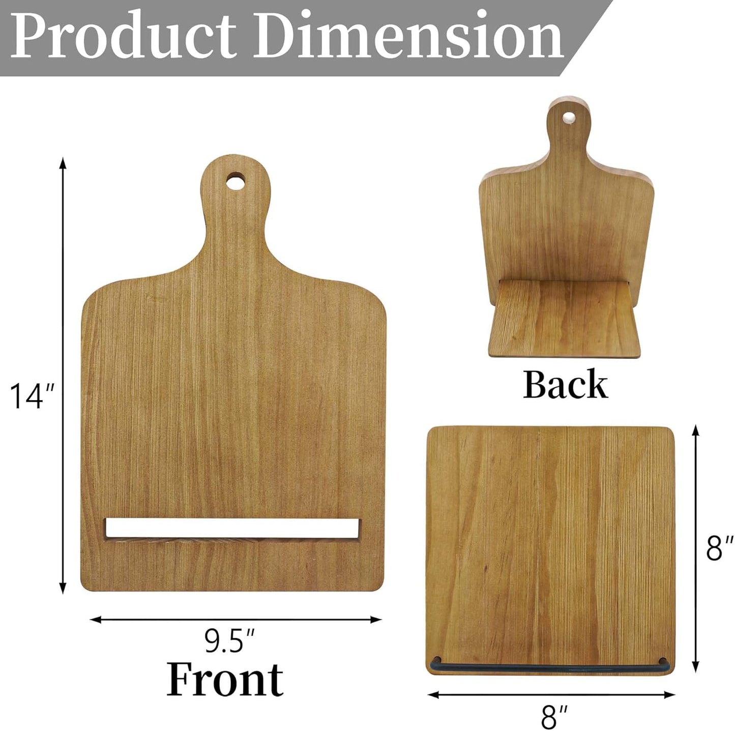 Cookbook Stand Recipe Book Holder: Cookbook Stand for Kitchen Counter, Adjustable iPad Tablet Recipe Book Holder, Rustic Wood Cutting Board Style, Gift for Women