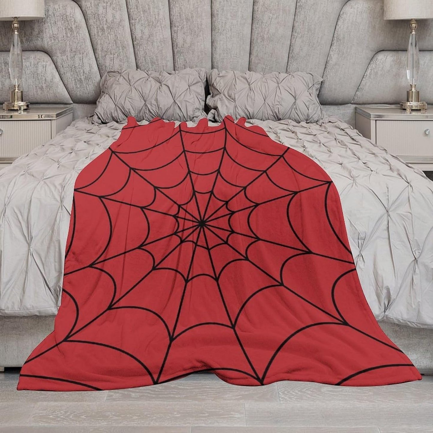 Red Spider Web Blanket Gifts for Boys & Girls, Lightweight Reversible Soft Flannel Throw Blanket Cozy Blanket for Kids Teens Perfect Room Decor for Bedroom Living Room Playroom, 51x63 Inch
