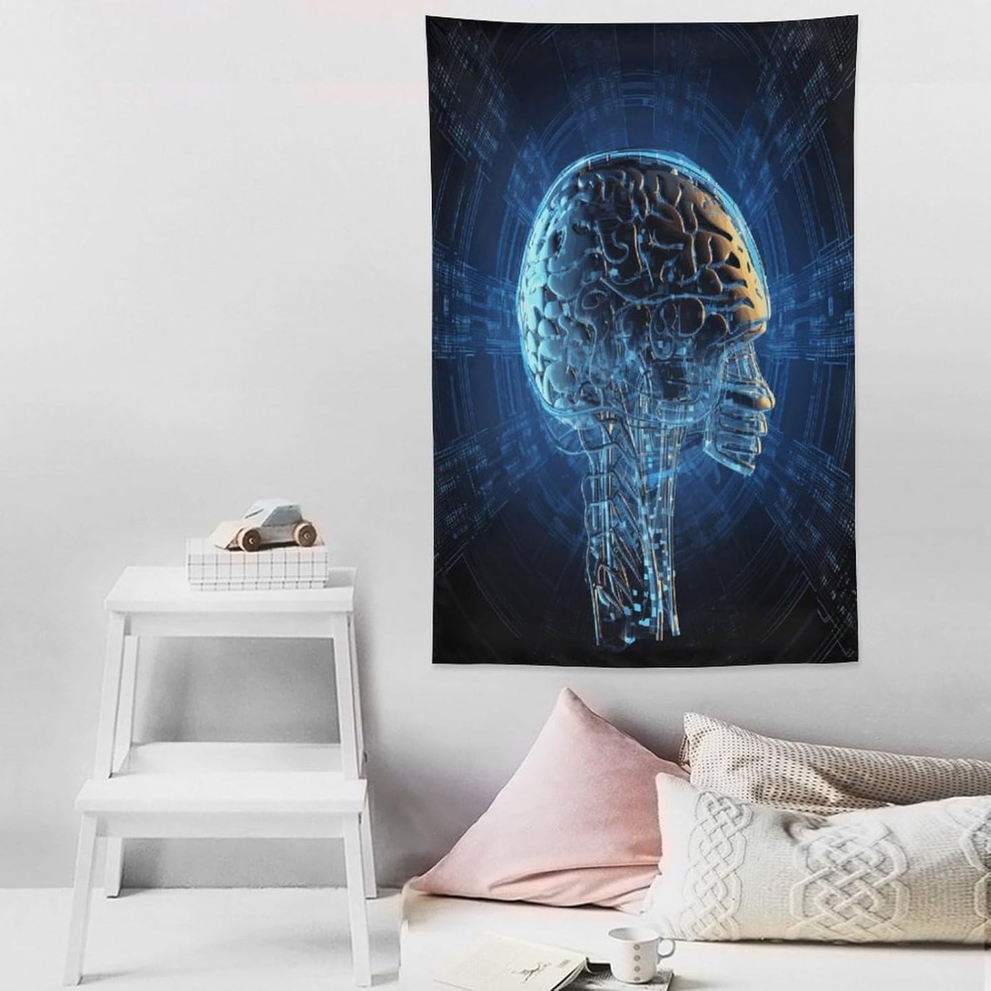 FodPand Artificial Intelligence Brain Tapestry Anti-fading Wall Tapestry with Installation Kit Backdrop Banner Multipurpose Aesthetic Tapestries Boho Wall Art Hanging Decorative Blanket 40"x60"