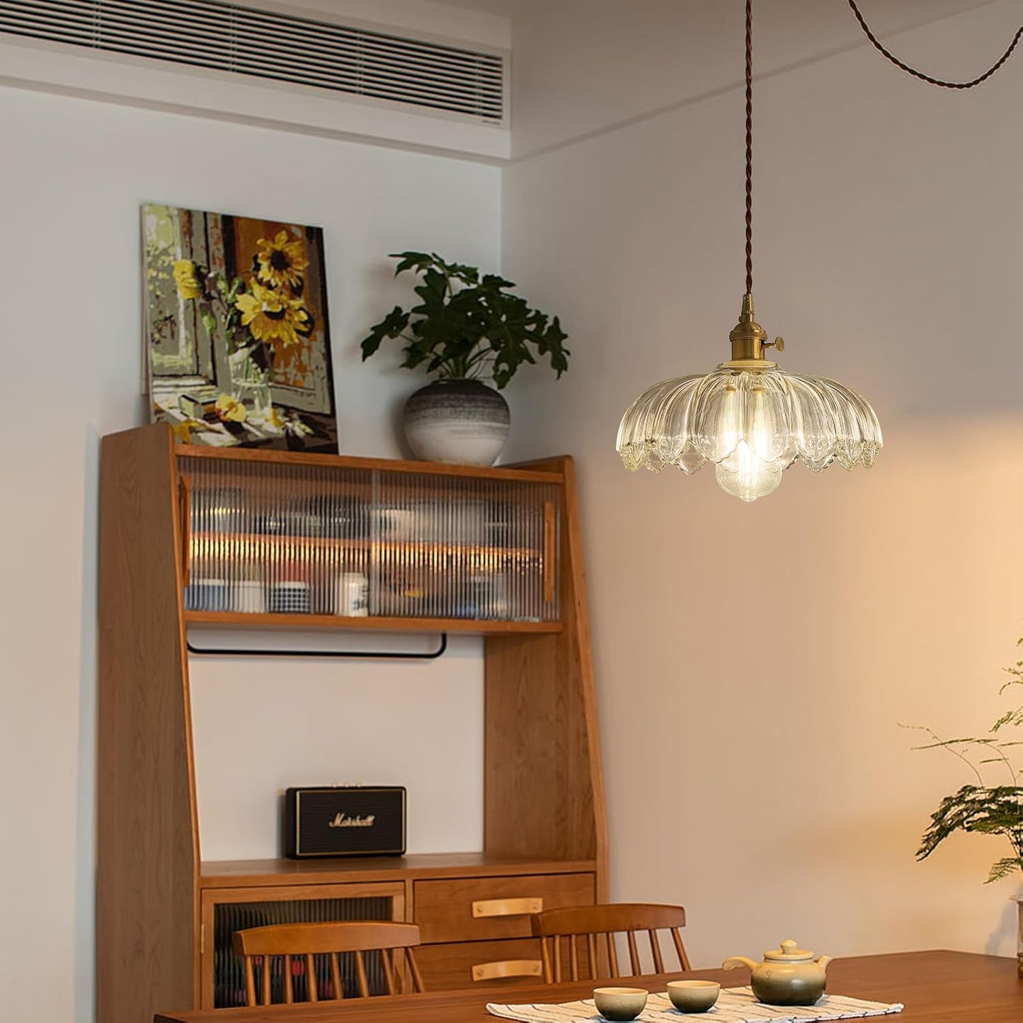 Plug in Pendant Light Hanging Lamp: Kitchen Pendant Lighting Clear Glass Pendant Light, Pendant Lights for Kitchen Island, Bedroom, Dining Room, Living Room, E26 No Bulb