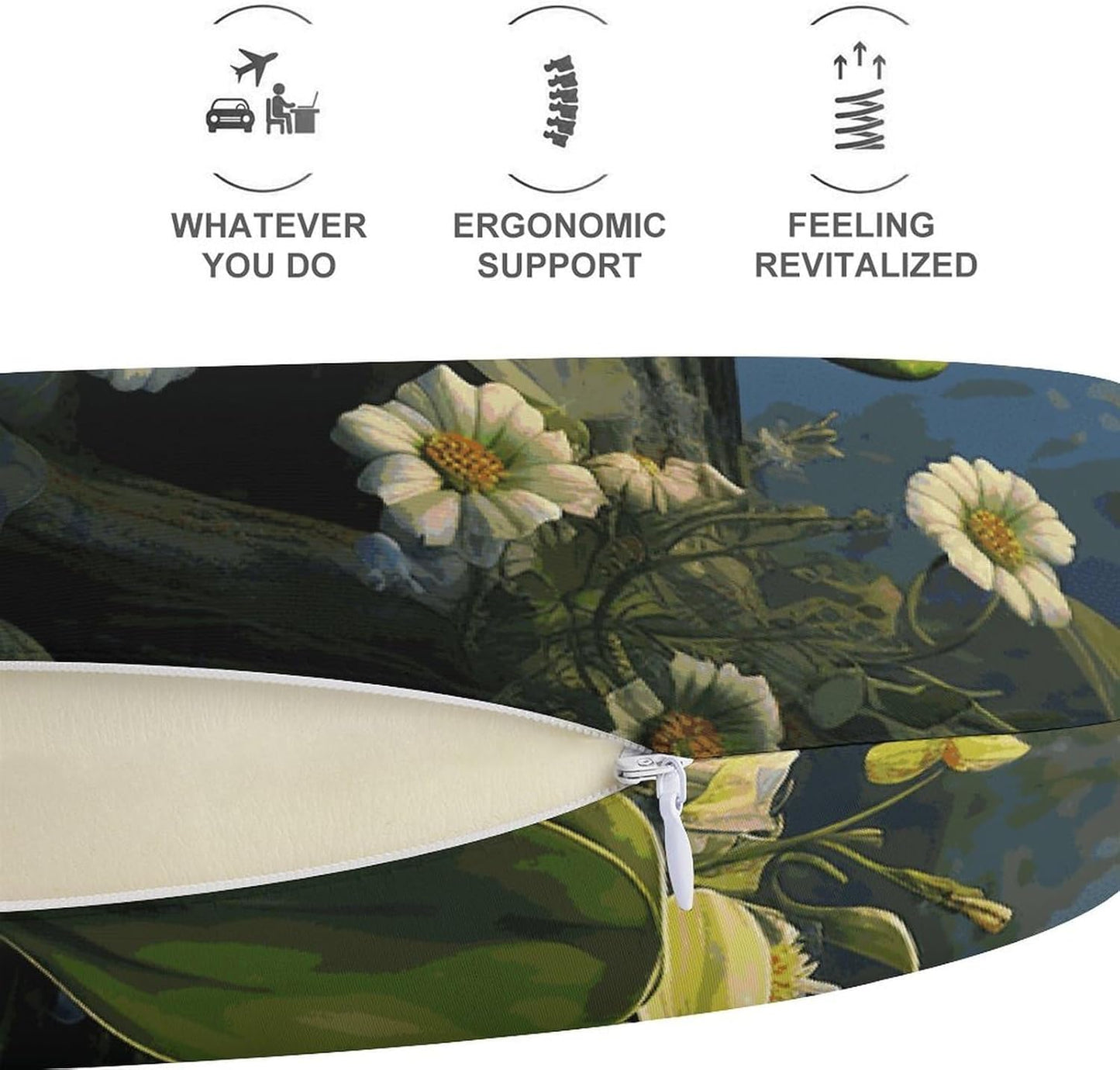 Many Frogs Sing on The Branches Summer Butterflies Lake Water Neck Pillow Memory Foam U Shaped Pillows Portable Pillows for Shoulder Travel Head Support Pillow with Concealed Zipper for Airplane Car H