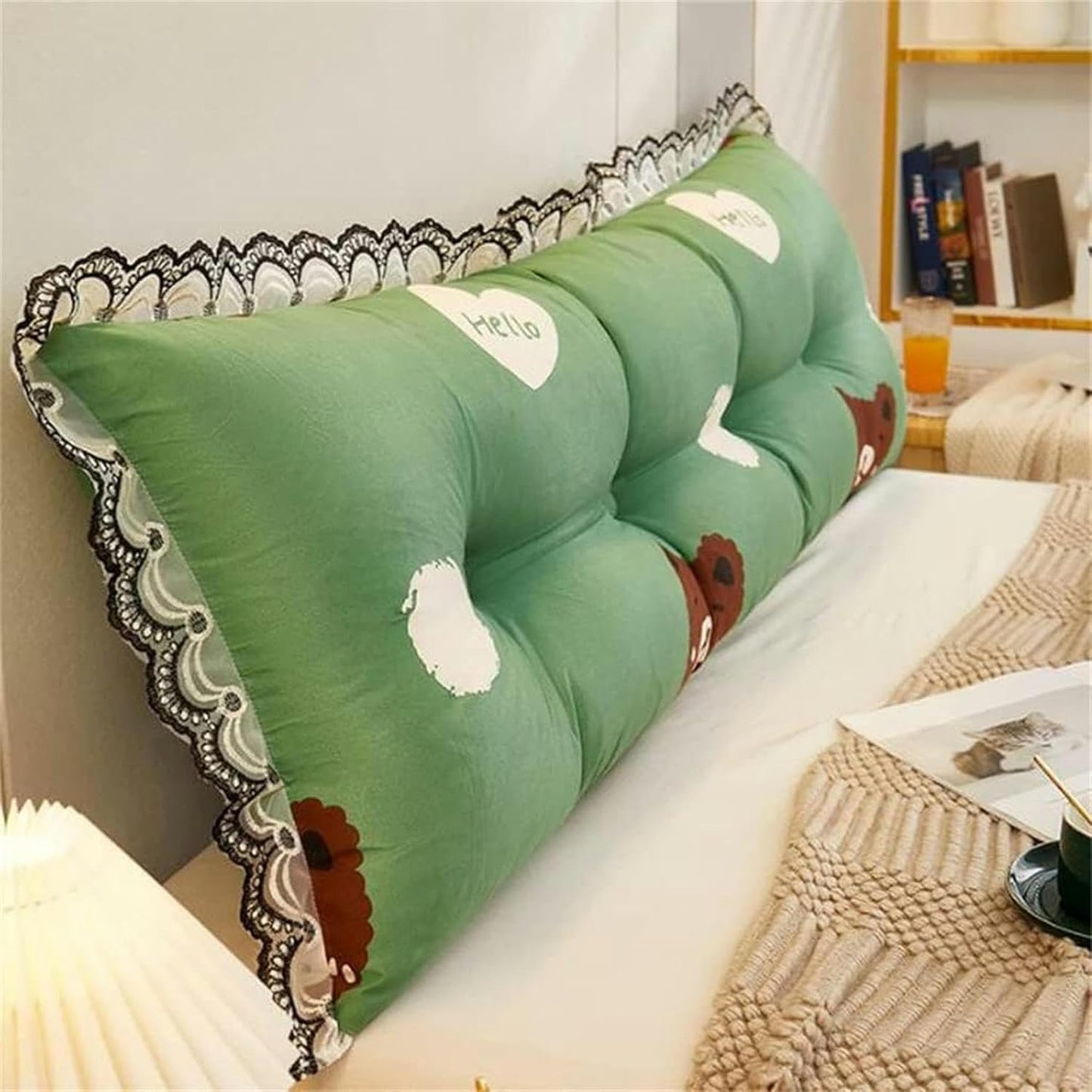 Large Reading Wedge Pillow, Removable Twin Full Queen Daybed Bunk Bed Rest Headboard Cushion Bolster Cushion Bed Rest Pillows(Green,120 * 50cm)