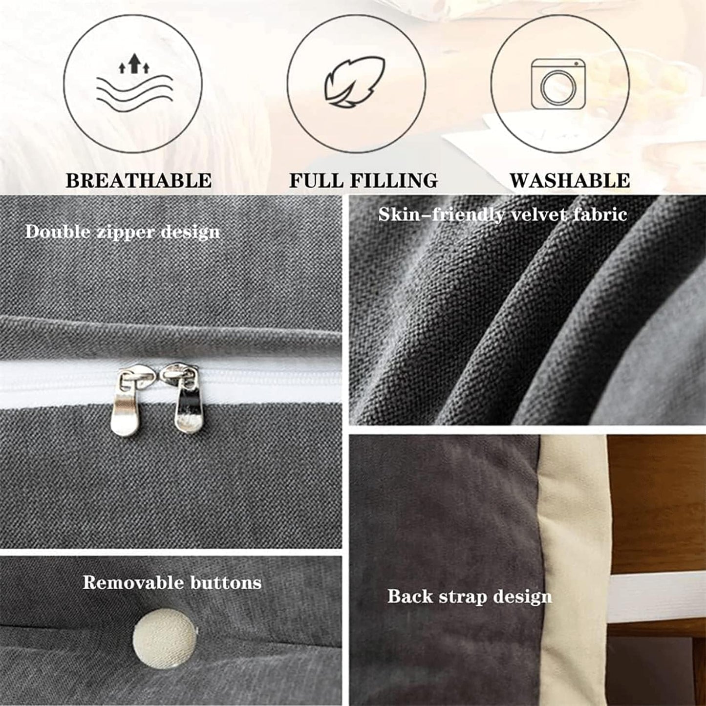 Large Wedge Pillow Headboard Backrest Soft Reading Cushion for Lumbar Pad Sofa Pillow Cushion(Size:31.5"/80cm,Color:Grey)