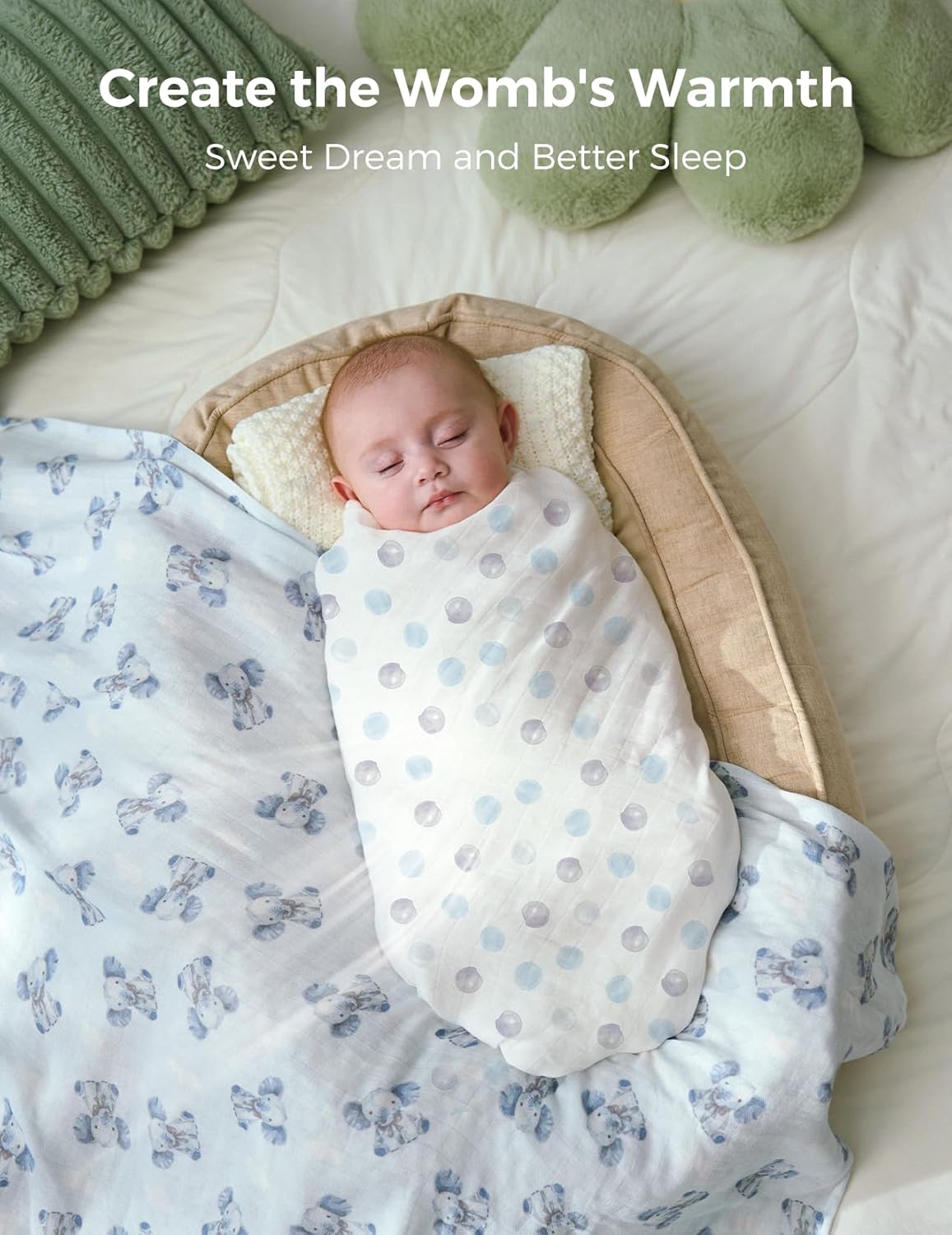 Momcozy Muslin Swaddle Blankets, Breathable and Skin-Friendly Receiving Blankets, Best Wishes Swaddle Blanket Shower Gifts & Baby Registry Essentials, Large 47"x47", Cuddle Buddies
