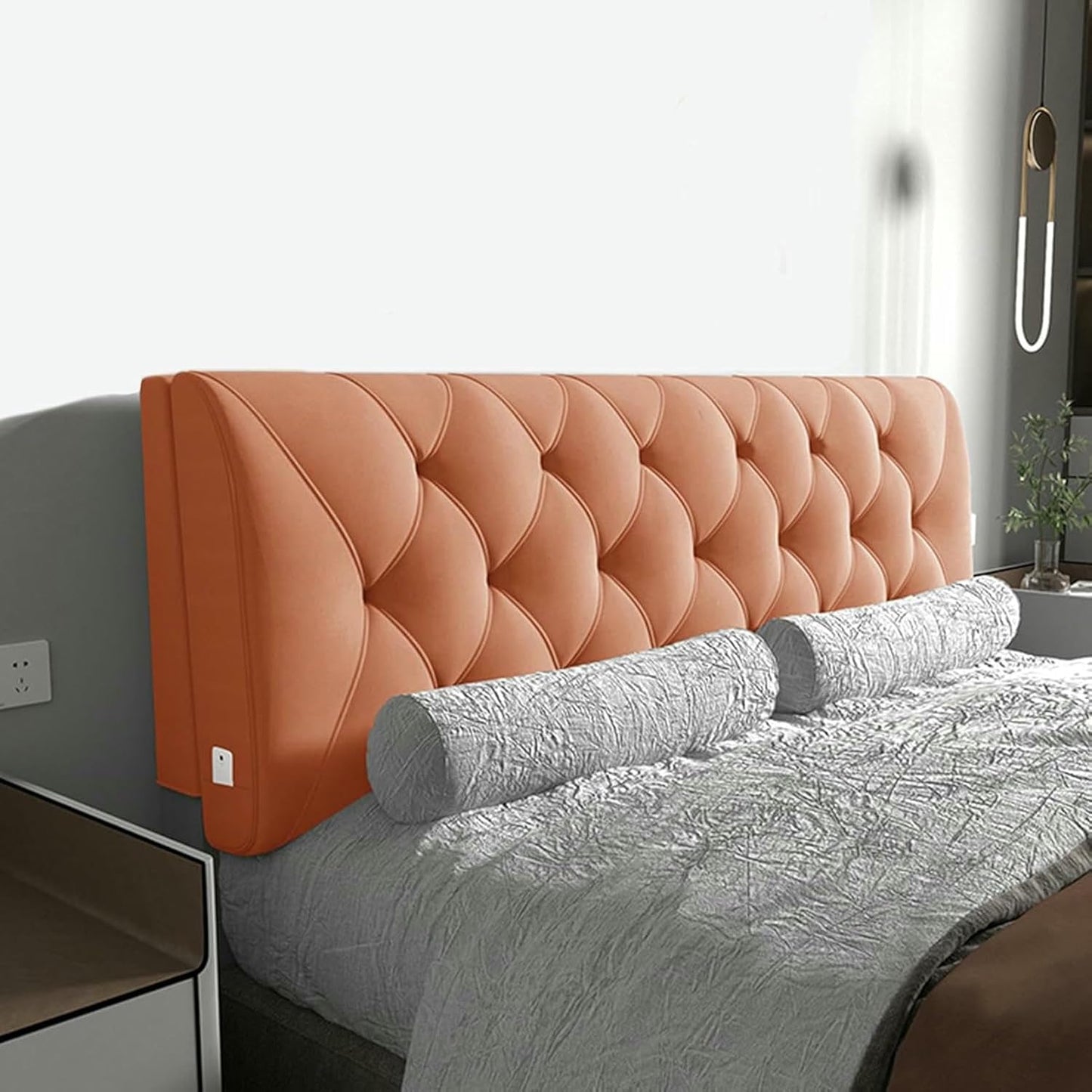 Beige,Straps/59x23x2In,Bedside Cushion Rectangular Large Bed Backrest Fleece Headboard Pillow Solid Color Lumbar Support Upholstered Removable Daybed Bunk Bed Bolster