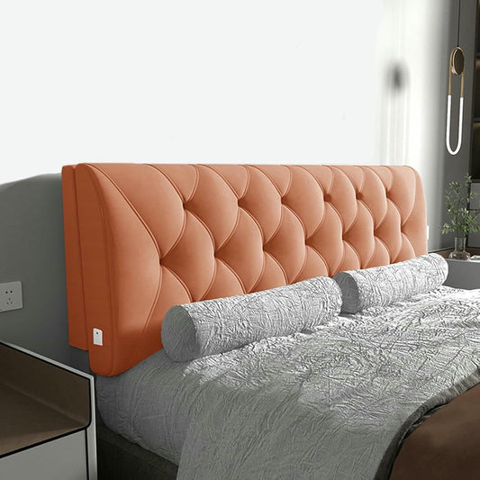 Beige,Straps/59x23x2In,Bedside Cushion Rectangular Large Bed Backrest Fleece Headboard Pillow Solid Color Lumbar Support Upholstered Removable Daybed Bunk Bed Bolster