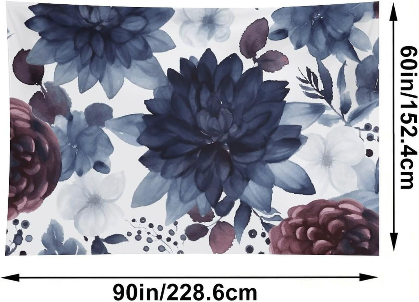 HETVBNS Watercolor Dark Blue Pattern Tapestry Wall Hanging - 60"x90" Aesthetic Tapestries Soft Polyester Wall Art Decor Large Tapestry for Bedroom Living Room Dorm Backdrop, Hanging Kit Included