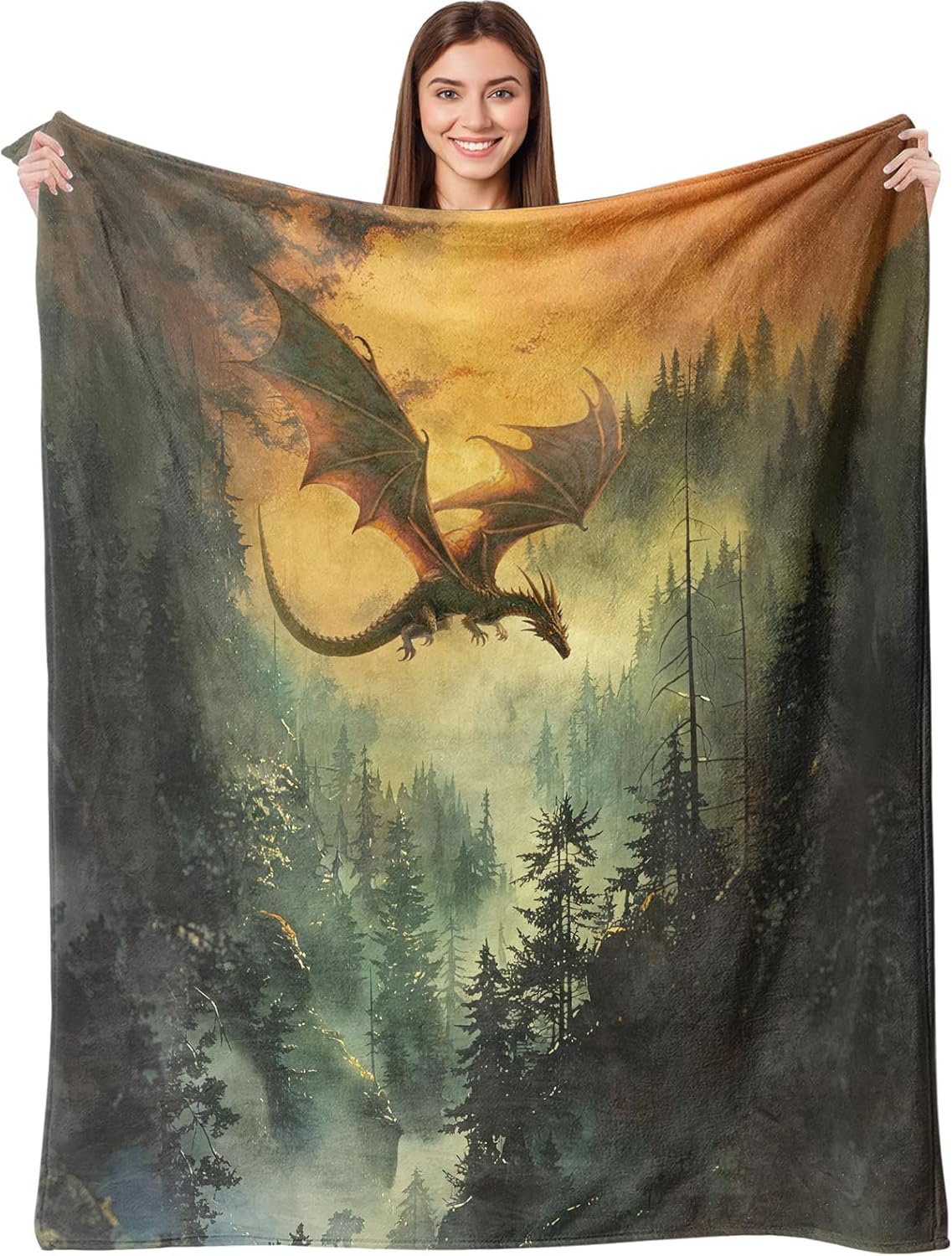 Dragon Throw Blanket, Fantasy Vintage Super Soft Warm Flannel Fleece Nap Blankets for Couch Dorm Chair Sofa Room, 50×60 inch