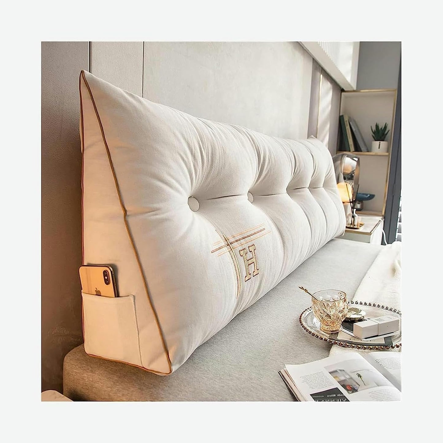 Backrest Cushion Triangular Headboard Pillow, Bedside Cushion Bed Sofa Long Reading Pillow, Sofa Bed Back Positioning Support Cushion with Removable Cover, Soft and Comfortable